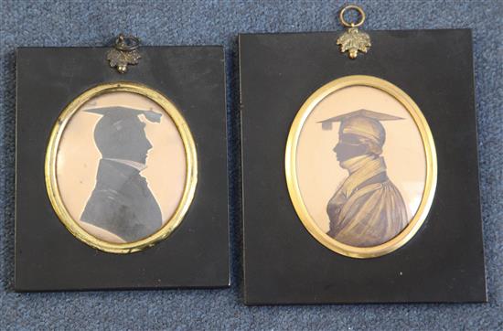 19th century English School two silhouettes of school masters including Mr Mason of Cambridge, 3.75 x 3in.